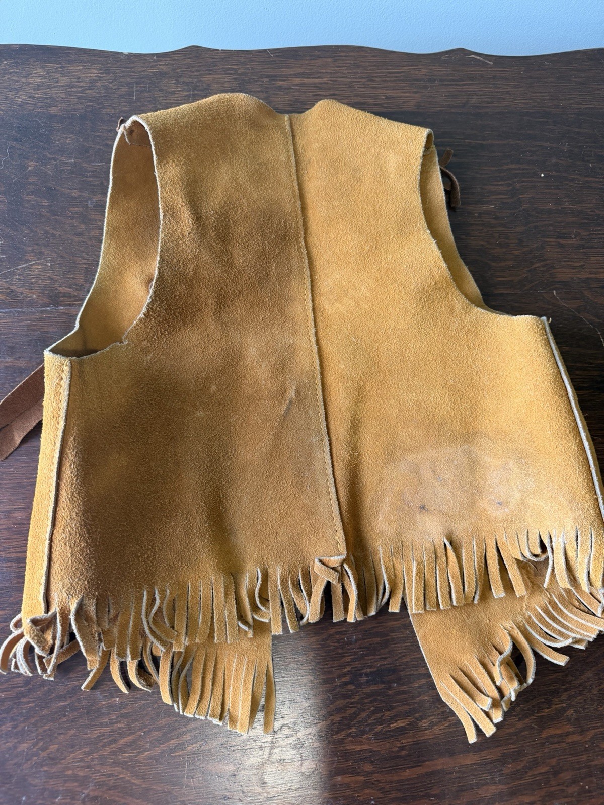 Brown Suede Kids Cowboy Vest Fringe Western Costume Size M 6-8 Boys Girls