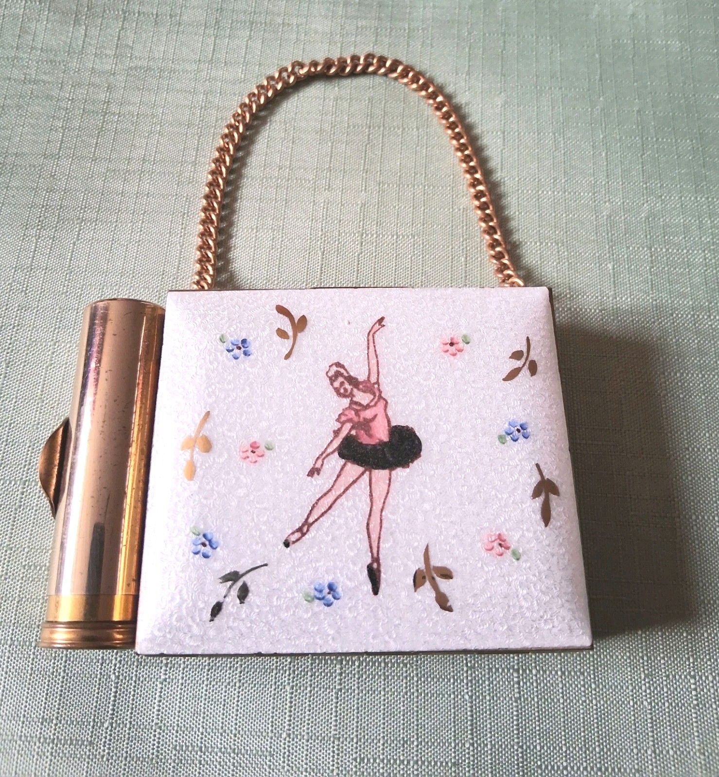 Vintage Guilloche Ballerina Double Lipstick Cigarette Make Up Compact Purse