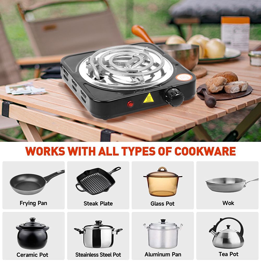 1000W Portable Single Electric Burner Hot Plate Camping Stove Stainless 110V US