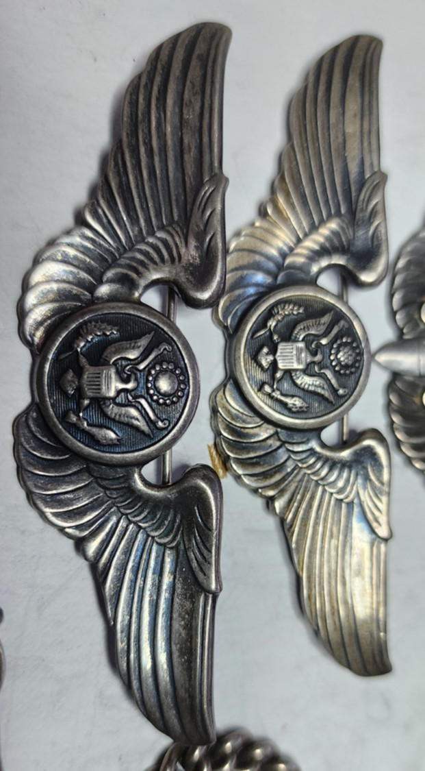 WW2 AAF Sterling Pilot, Ariel Gunner, Crew Member Wings & Gold & Silver Bracelet
