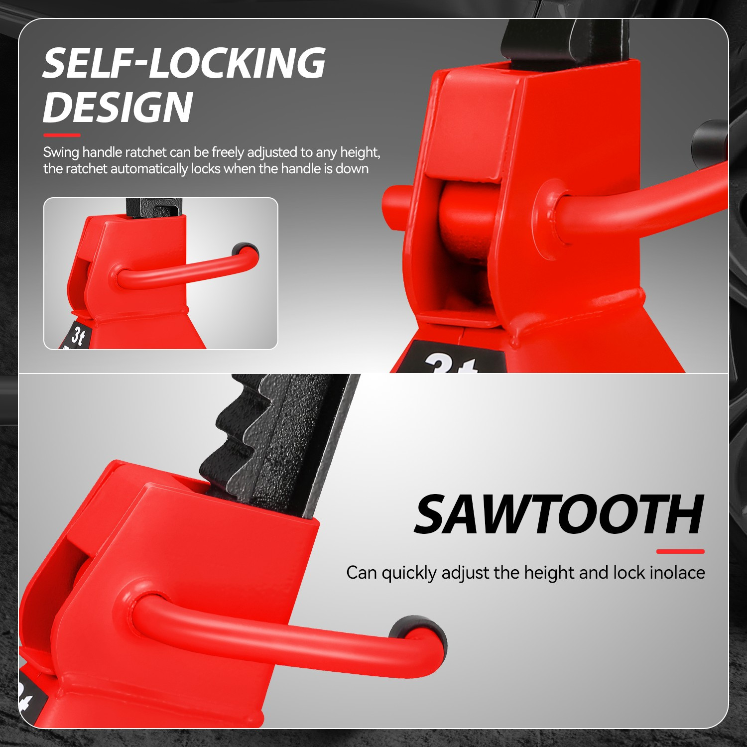 10.8"-15.7" Adjustable Height 3 Ton/6600lbs Car Lifting Jack Stand Red 2Pcs