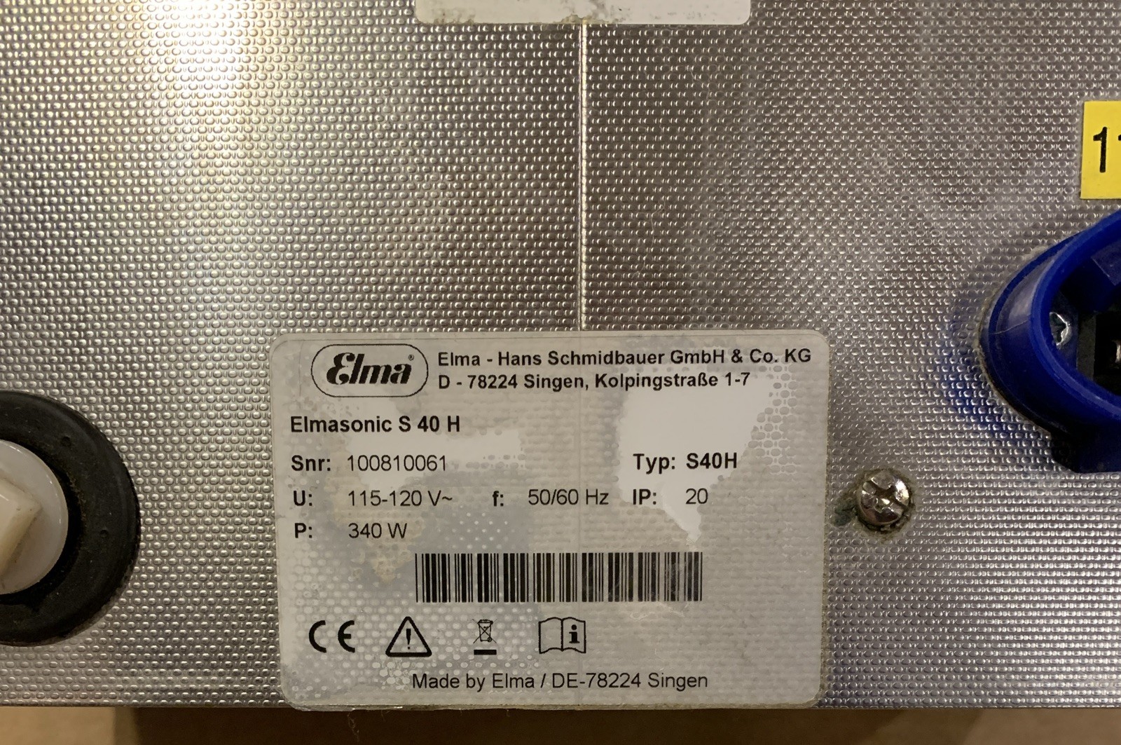 Elma Elmasonic S 40 H Heated Ultrasonic Cleaner 120V 340W w/Timer Drain Lid