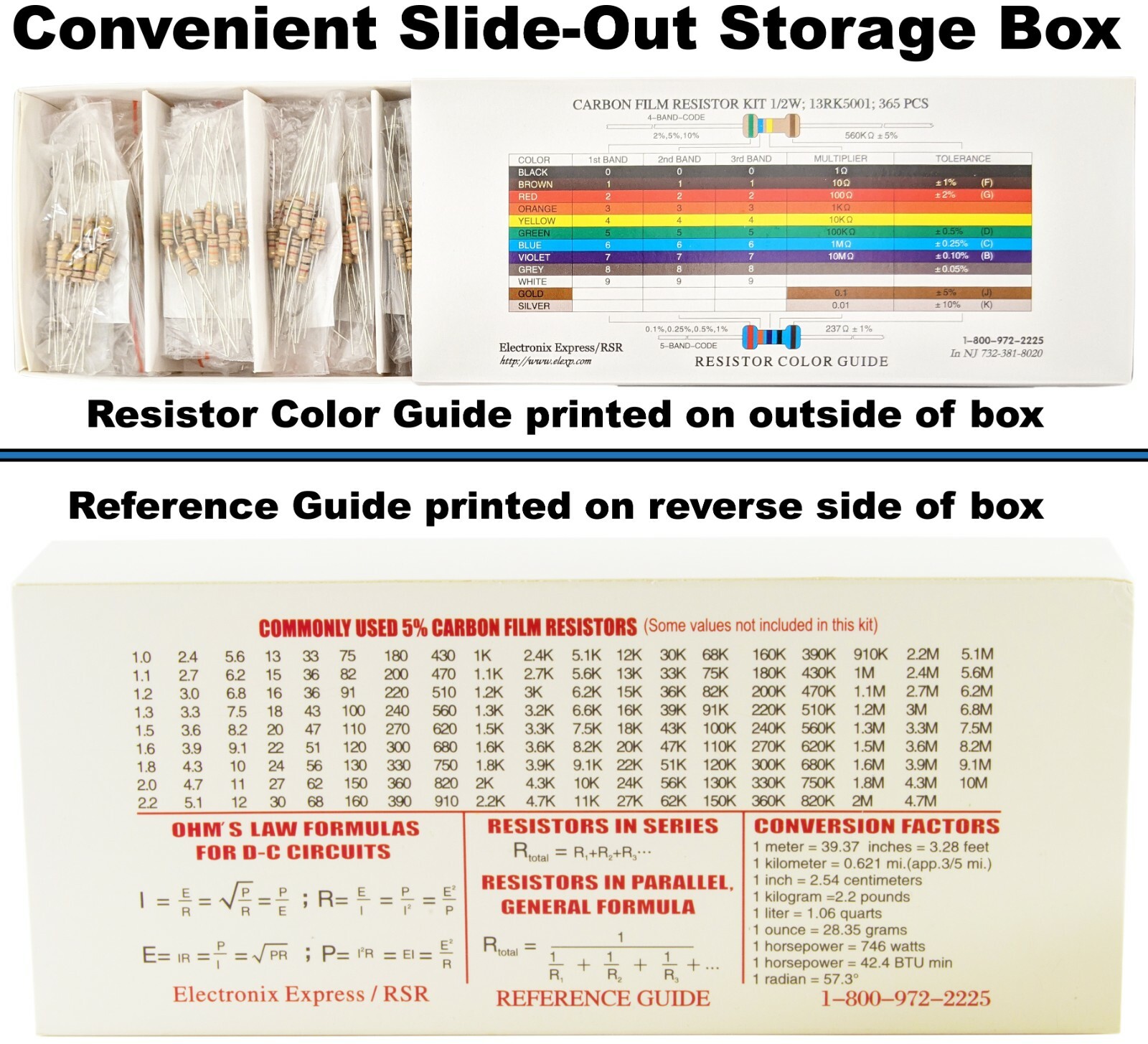 365 Piece 1/2 Watt Resistor Kit Assortment in Compartmentalized Storage Box
