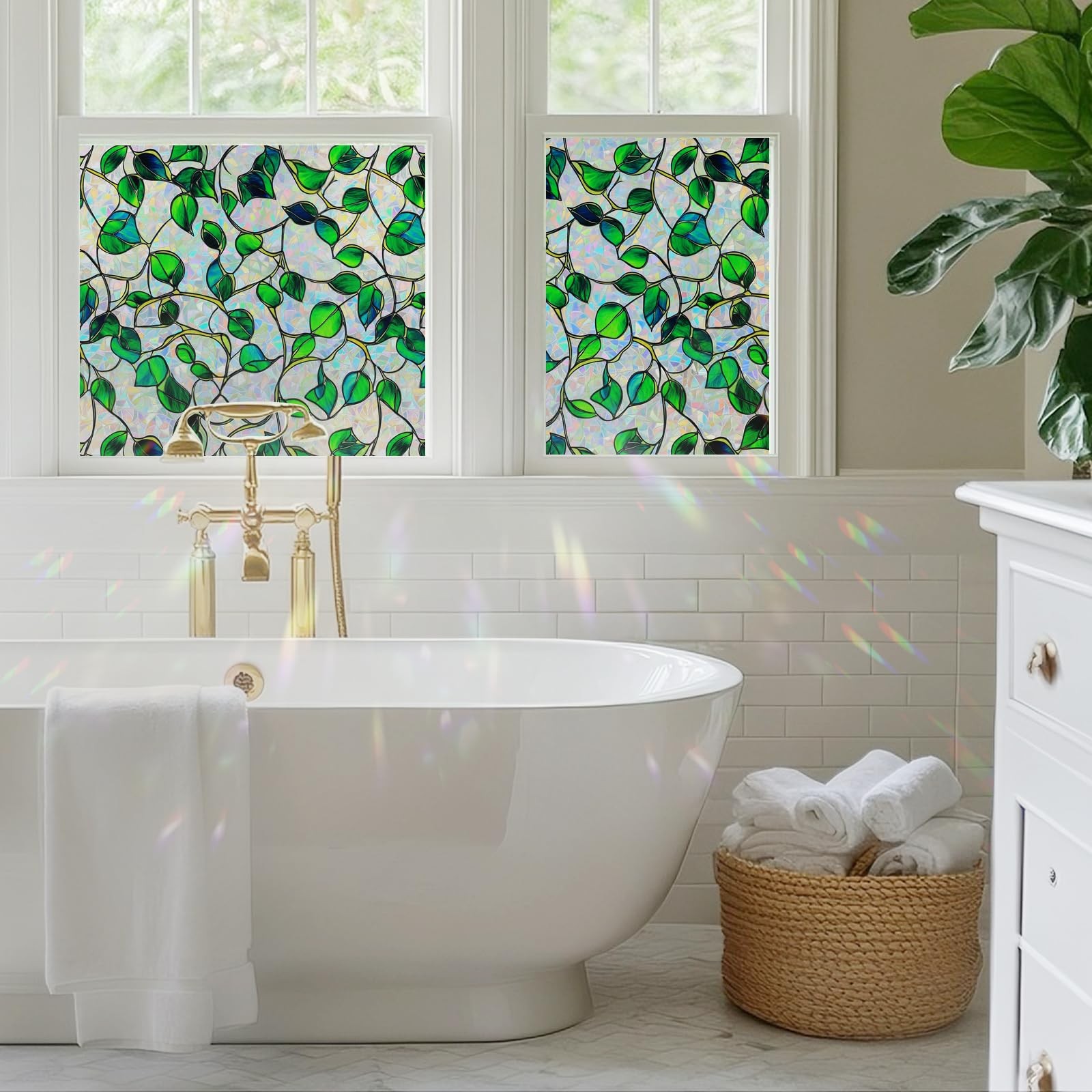 Window Privacy Film Stained Glass Decorative Static Clings Rainbow Window Tin...