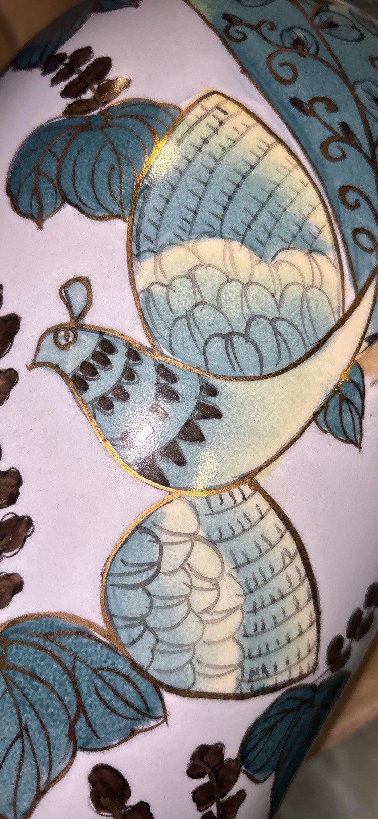 Beautiful Pair of Large Chinese Jingdezhen Porcelain Vases on Brass Stands 16”