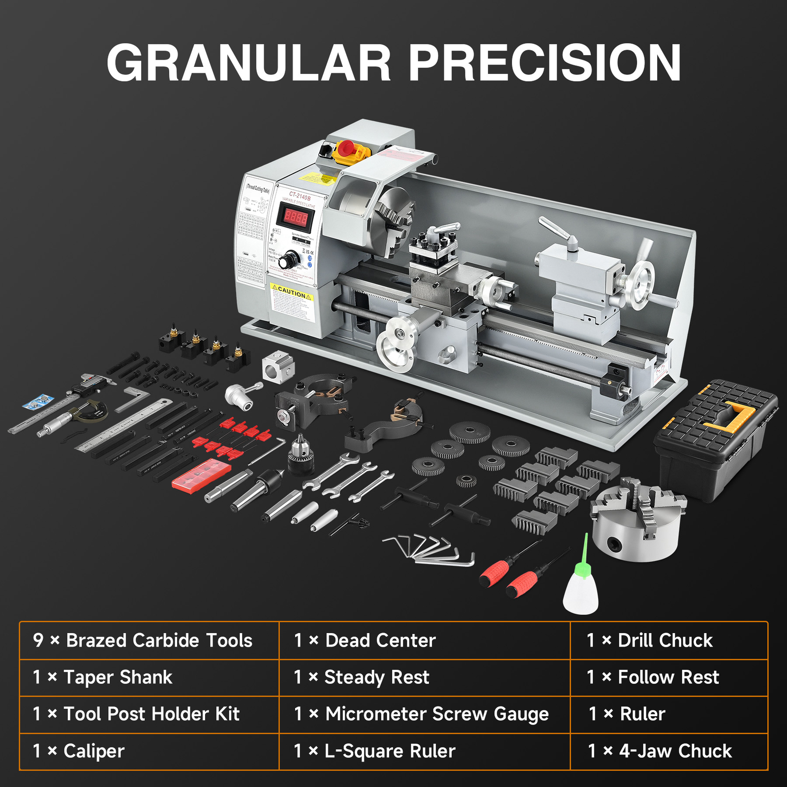 CREWORKS 8x16" Mini Metal Lathe Brushless 1100W 2250rpm 2-Chucks Tool Bundle