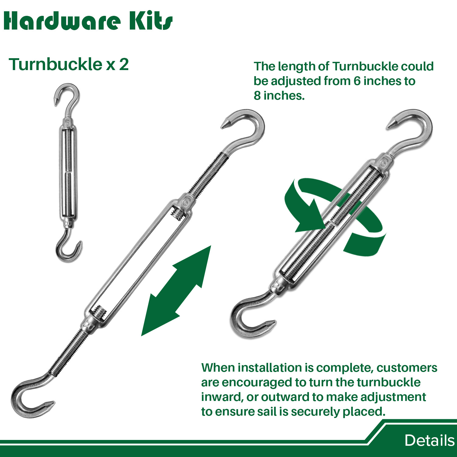 Triangle and Rectangle Sun Shade Sail Stainless Steel Hardware Install Tool Kit