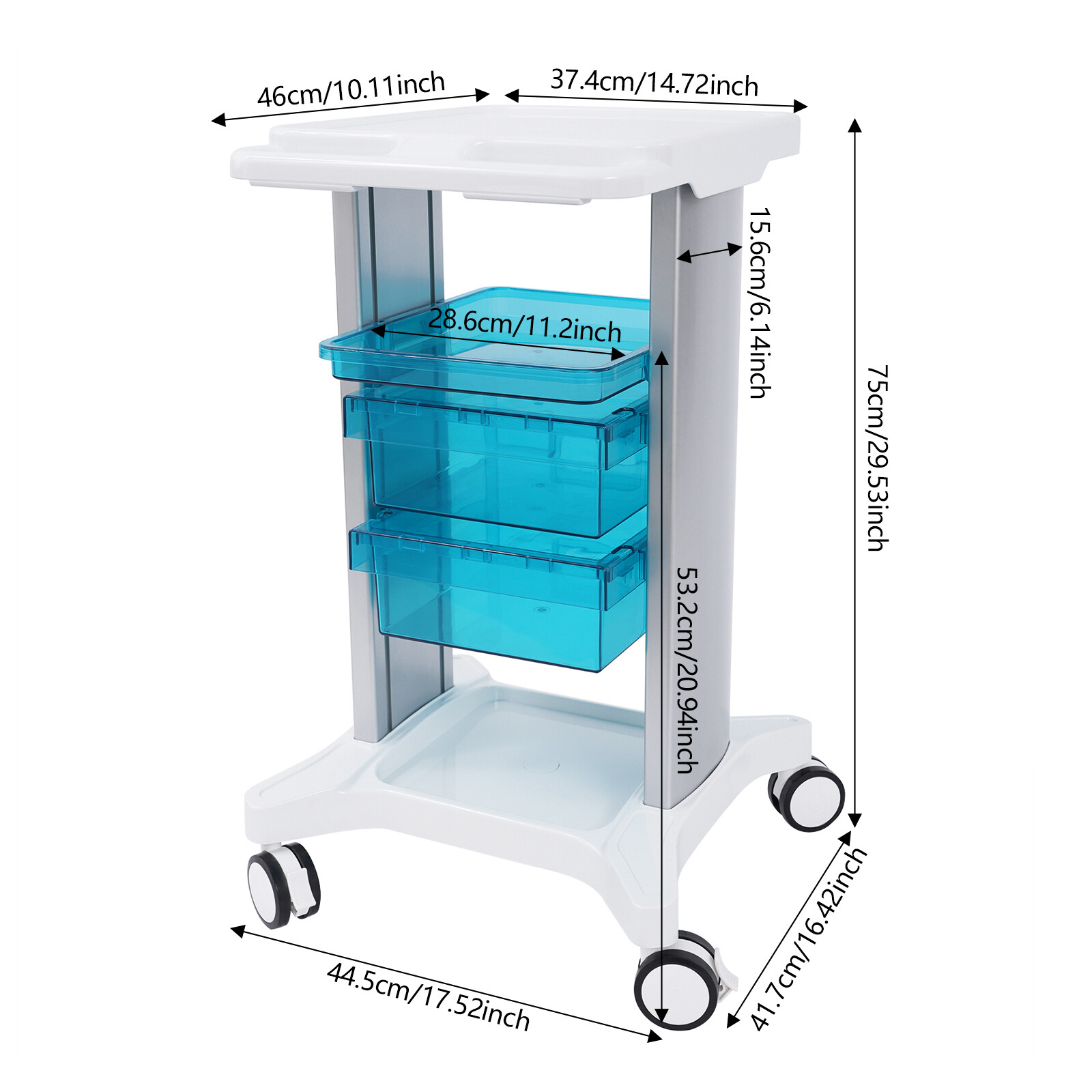 Medical Beauty Trolley Carts Mobile Cart Instrument With 3 Trays 360° wheels
