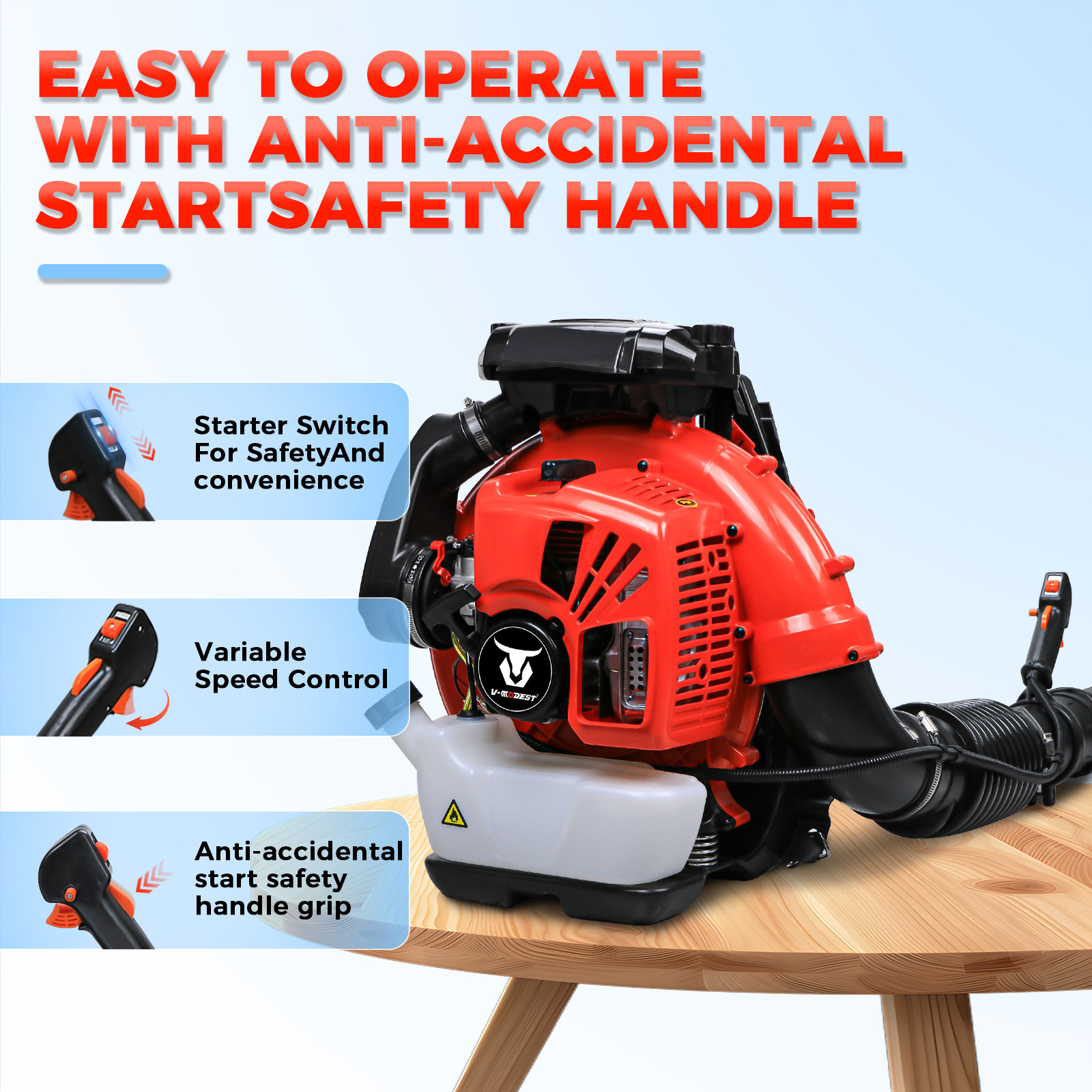 Commercial Backpack Leaf Blower Snow Blowers 75.6CC 2-Stroke Gas Powered 907CFM