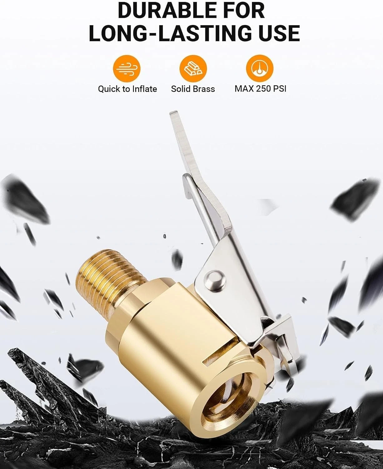 2-Pack Brass Tire Air Chuck, Locking Quick Connect Inflator Hose Adapter, No Lea