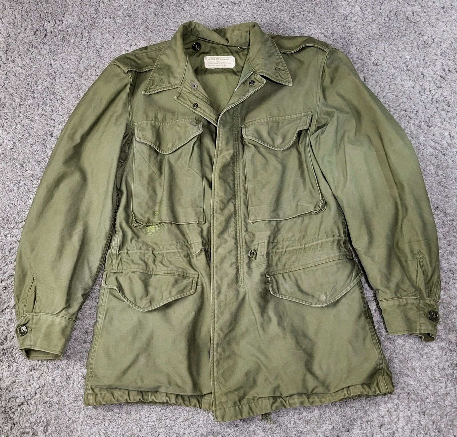 Vintage US Military OG-107 Sateen M51 Field Jacket Olive Green Regular XS 1958