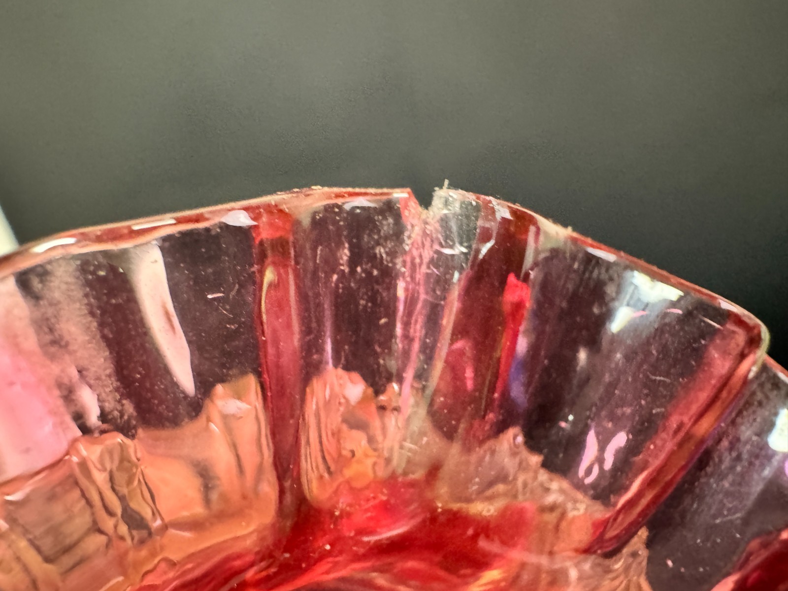 Uranium Glass Cranberry Vaseline Ruffle Open Salt Cellar Antique Victorian Era