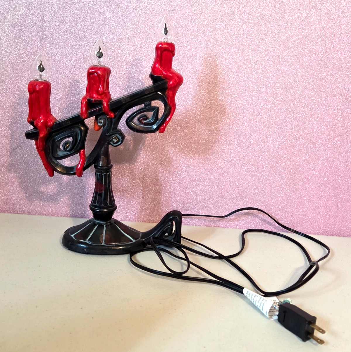 Vintage Gemmy Halloween Flicker Flame CANDELABRA Red Candles WORKS 13"