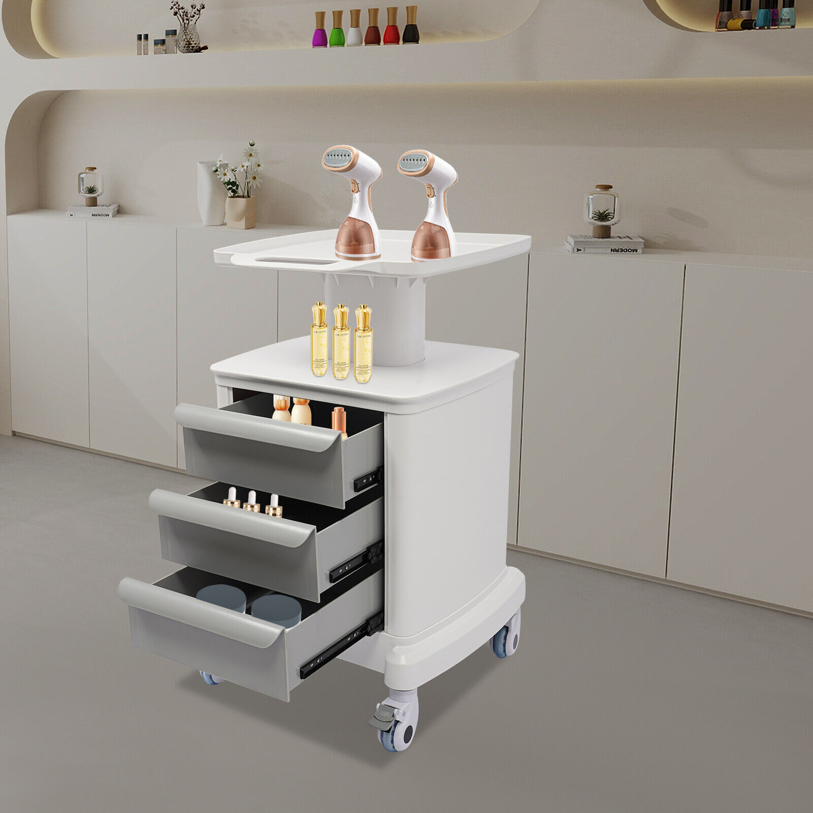 Dental Medical Mobile Cart Instrument Trolley 3 Drawers with Power Socket