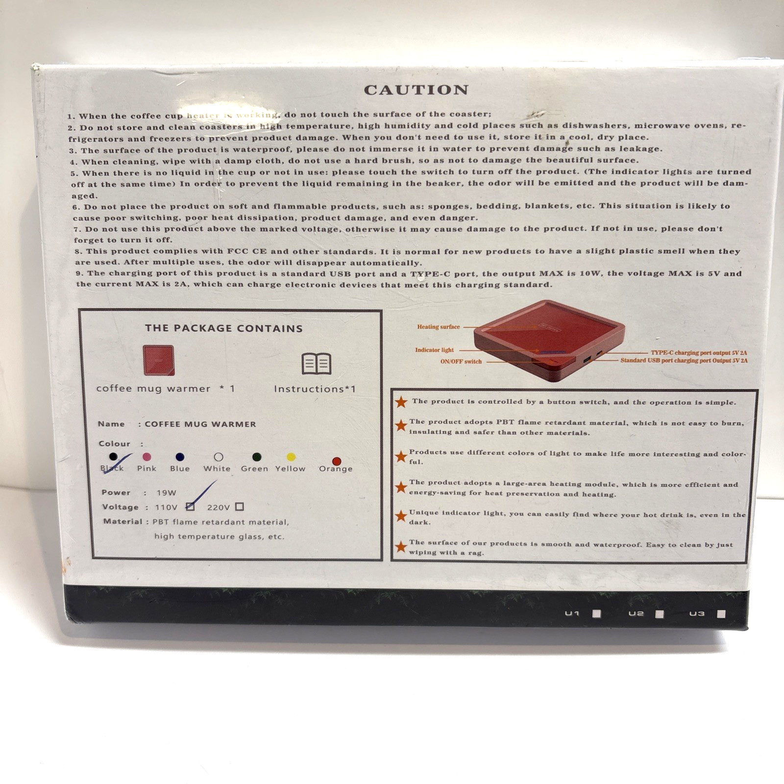 USB COFFE CUP MUG WARMING PAD HEATING PLATE NEW IN BOX, BLACK