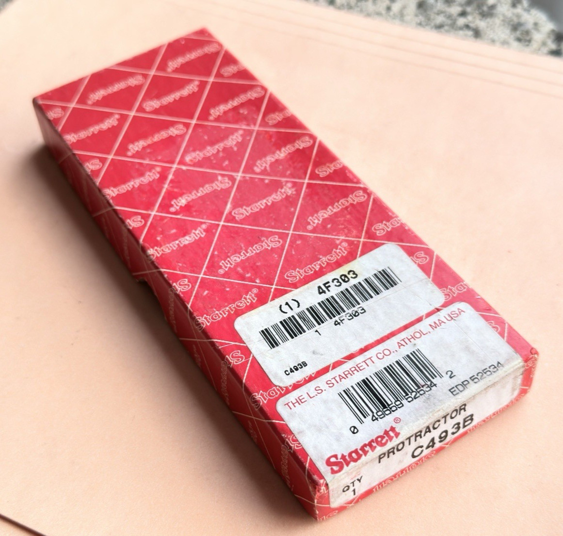 STARRETT No. C493B Satin Chrome Finish Steel Protractor/Depth Gage. USA Made!