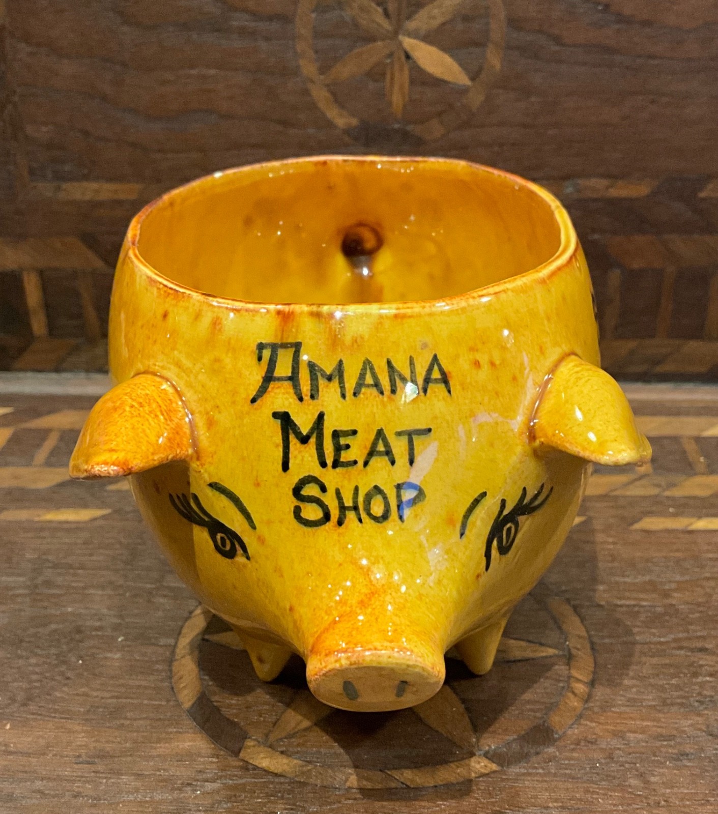 Ceramic Amana Meat Shop Pig Colonies Ham Bacon Bologna RARE planter / bowl ?