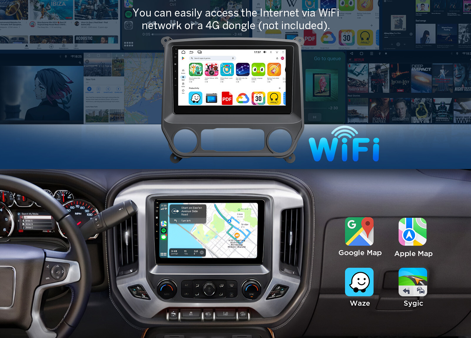 Android 13 10.1" Car Stereo GPS CarPlay For Chevy Silverado GMC Sierra 2014-2018