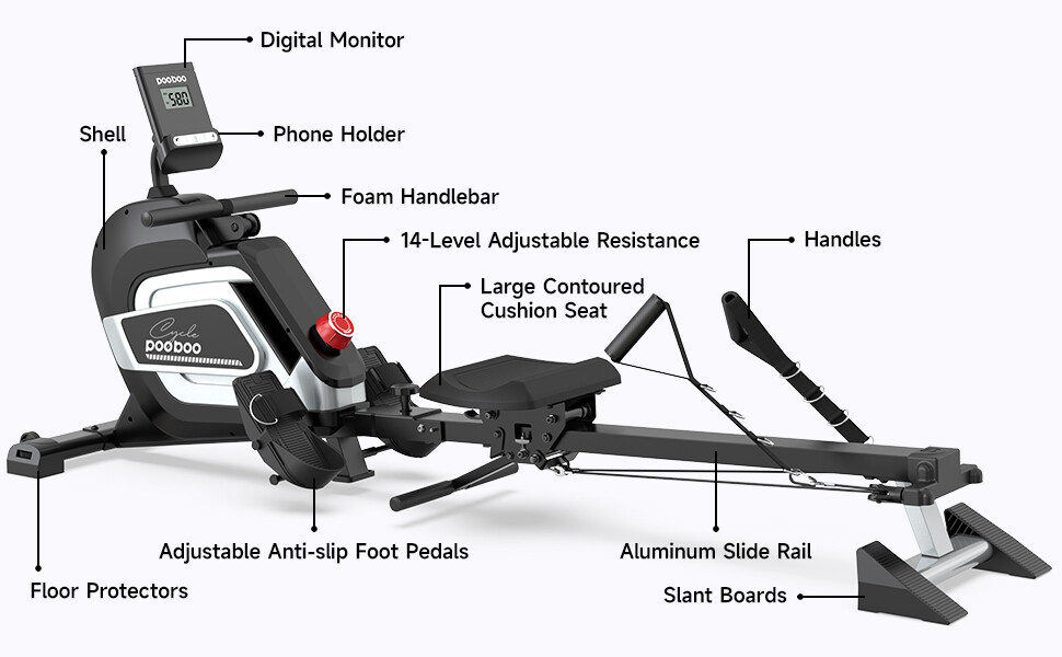 Magnetic Rowing Machine Bluetooth Rower Machine for Home Cardio Training Machine