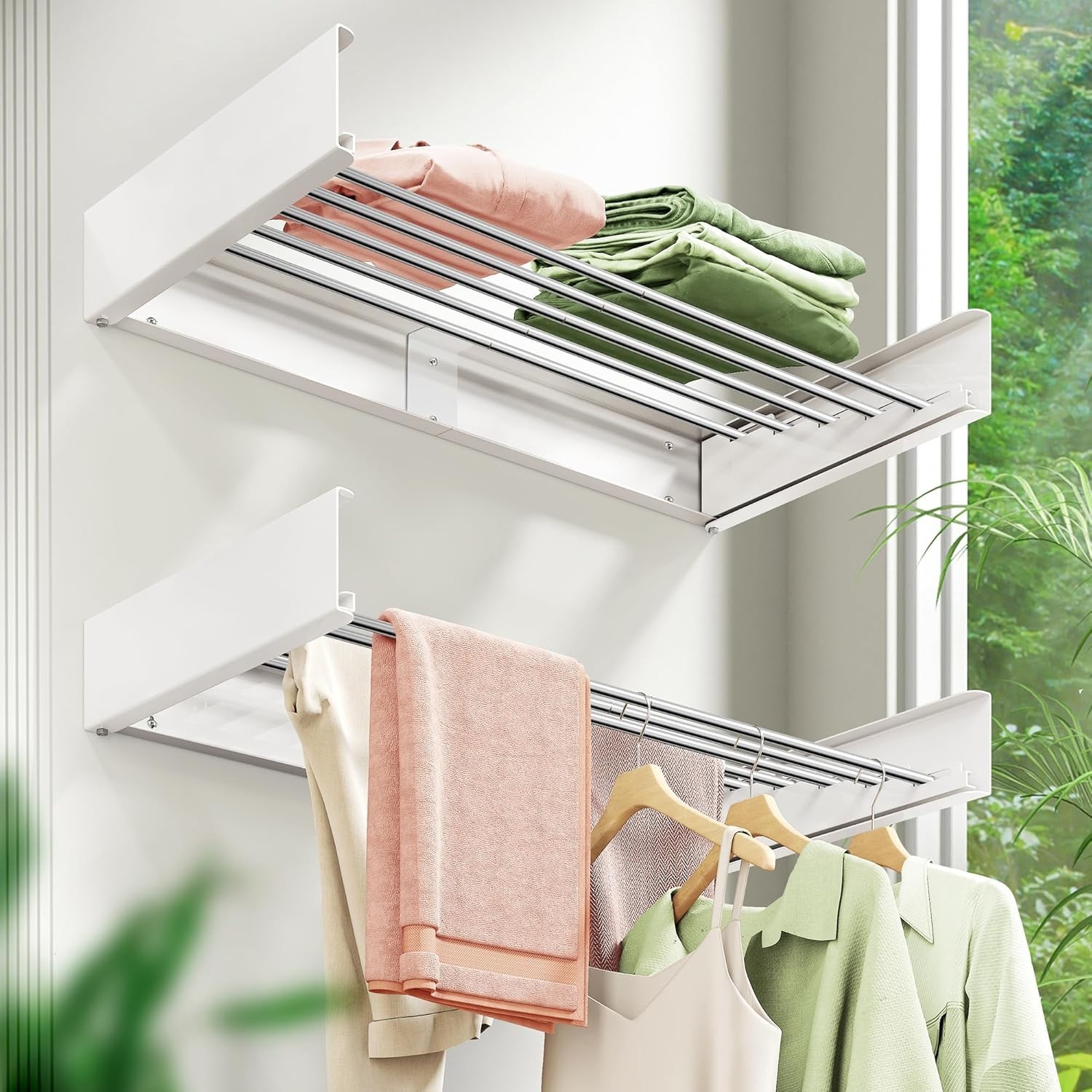 Wall Mounted Clothes Drying Rack 32" Foldbale Laundry Drying Rack Space Saver