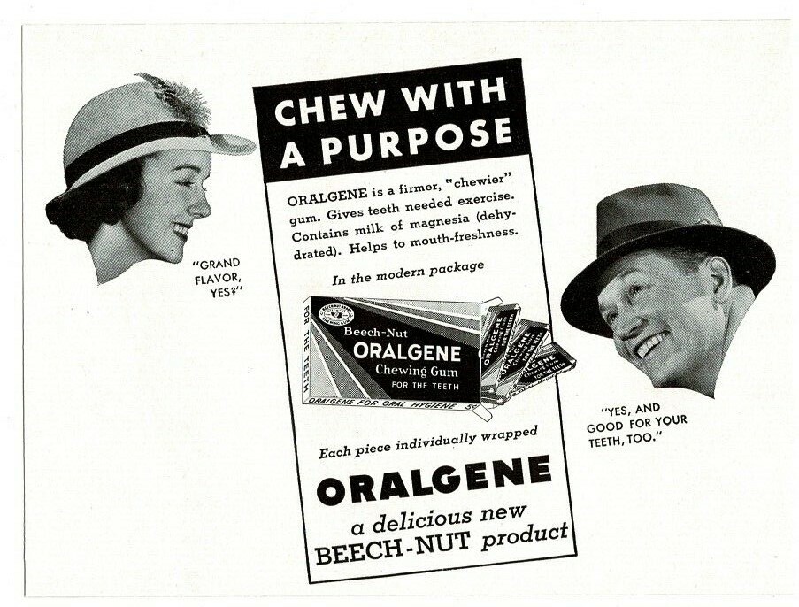 1939 Beech-Nut ORALGENE Chewing Gum for the teeth Vintage Ad