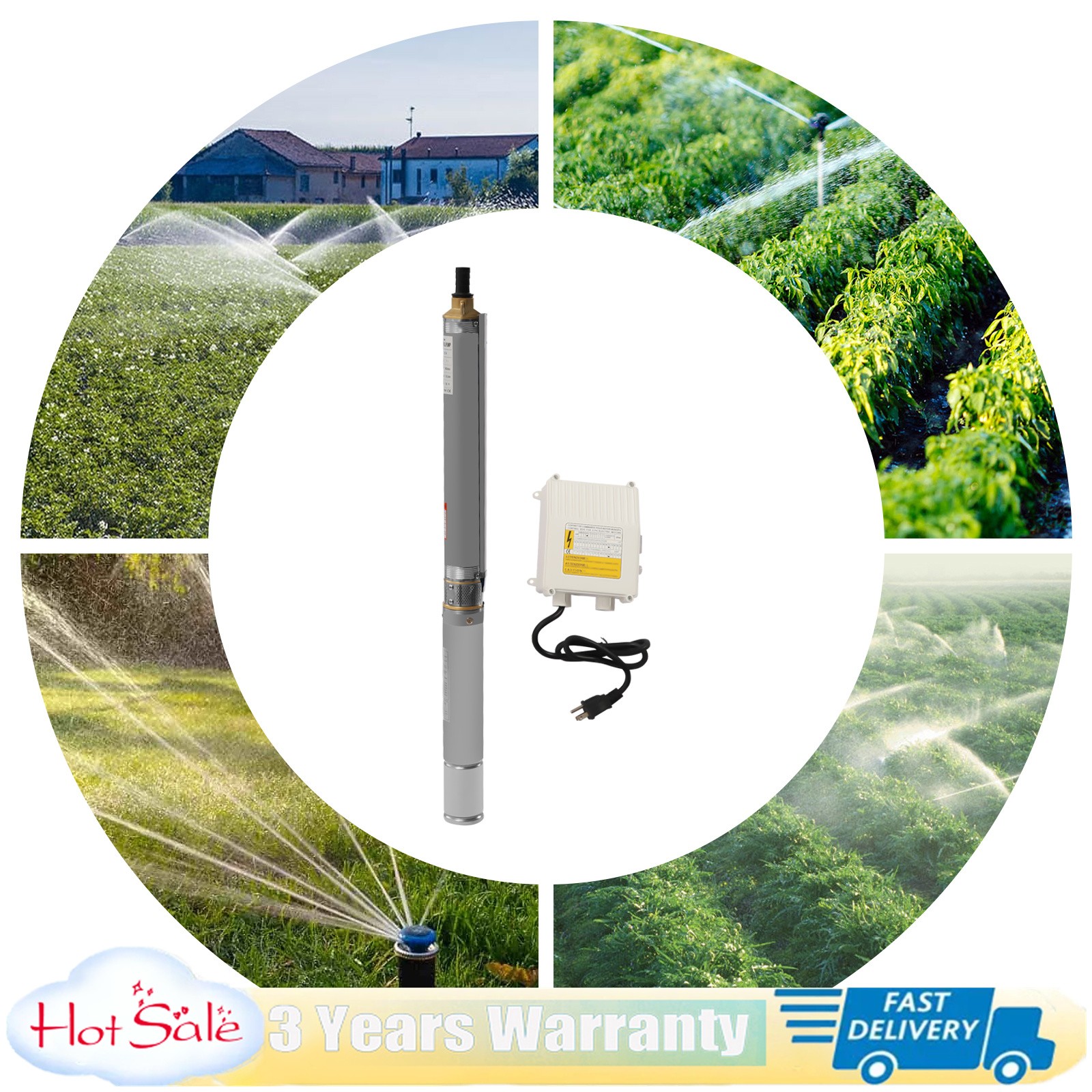 Submersible Well Pump 0.5HP Stainless Steel, 33ft Cable, Low Noise Operation