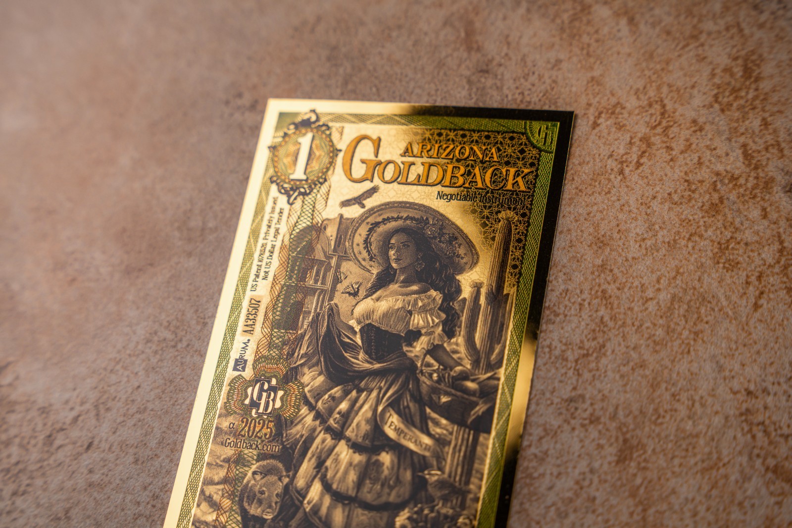 2025 - 1 ARIZONA Goldback Aurum Gold Foil Note 1/1000 oz 24kt .999 Fine IN STOCK
