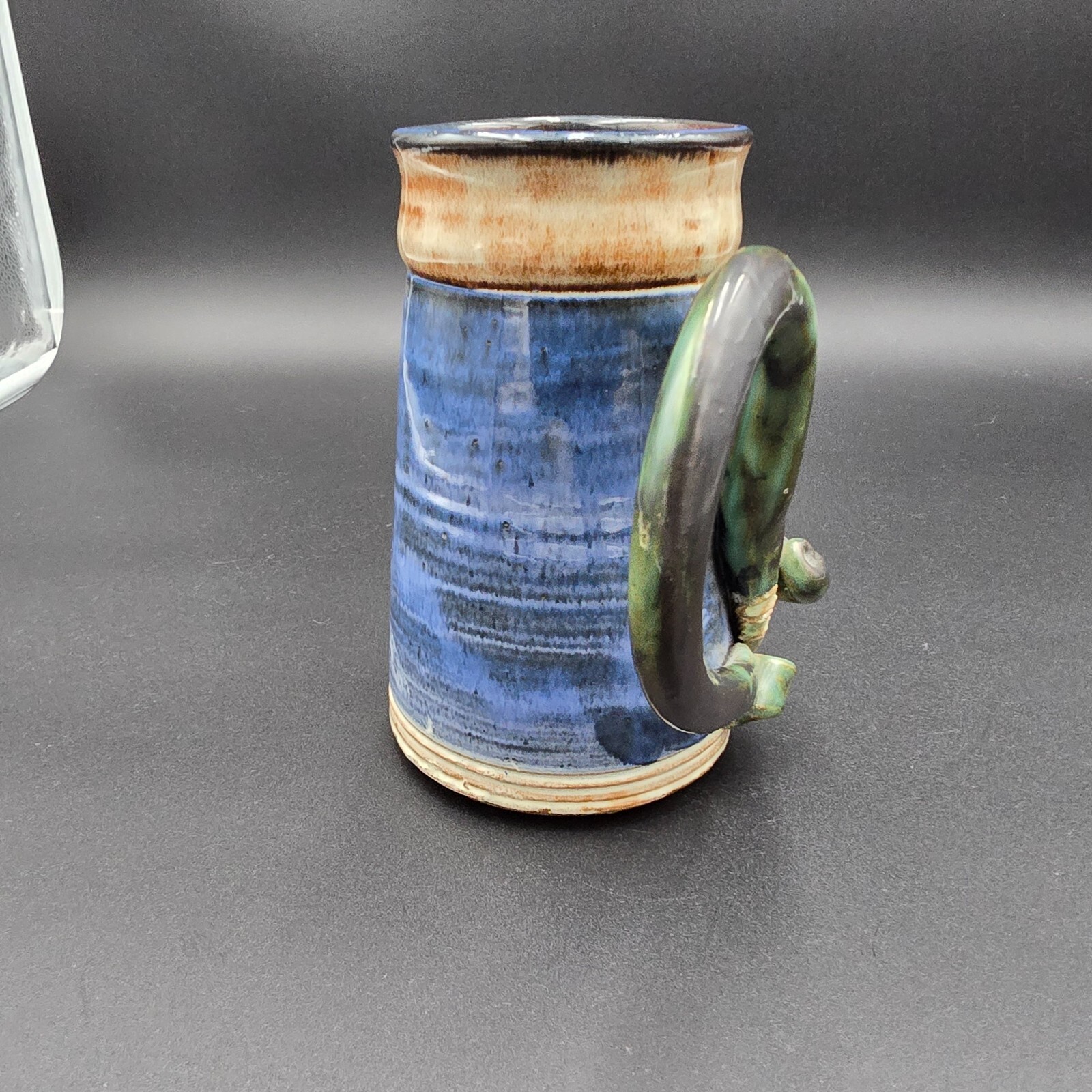 Studio Art Pottery Dragon Mug Stein Cup Large Artist Signed CM HR 7" tall