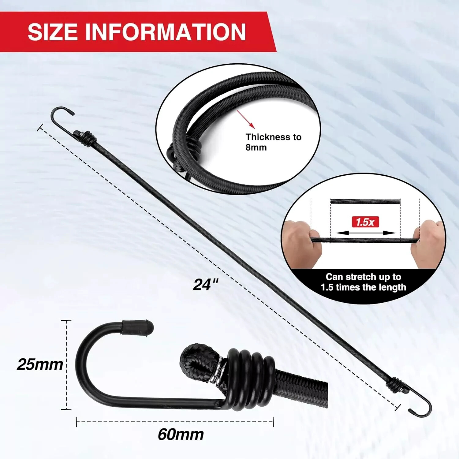 8mm HEAVY DUTY BLACK MARINE GRADE BUNGEE CORD Tarp Tie Down Strap 12-20-24-30-40