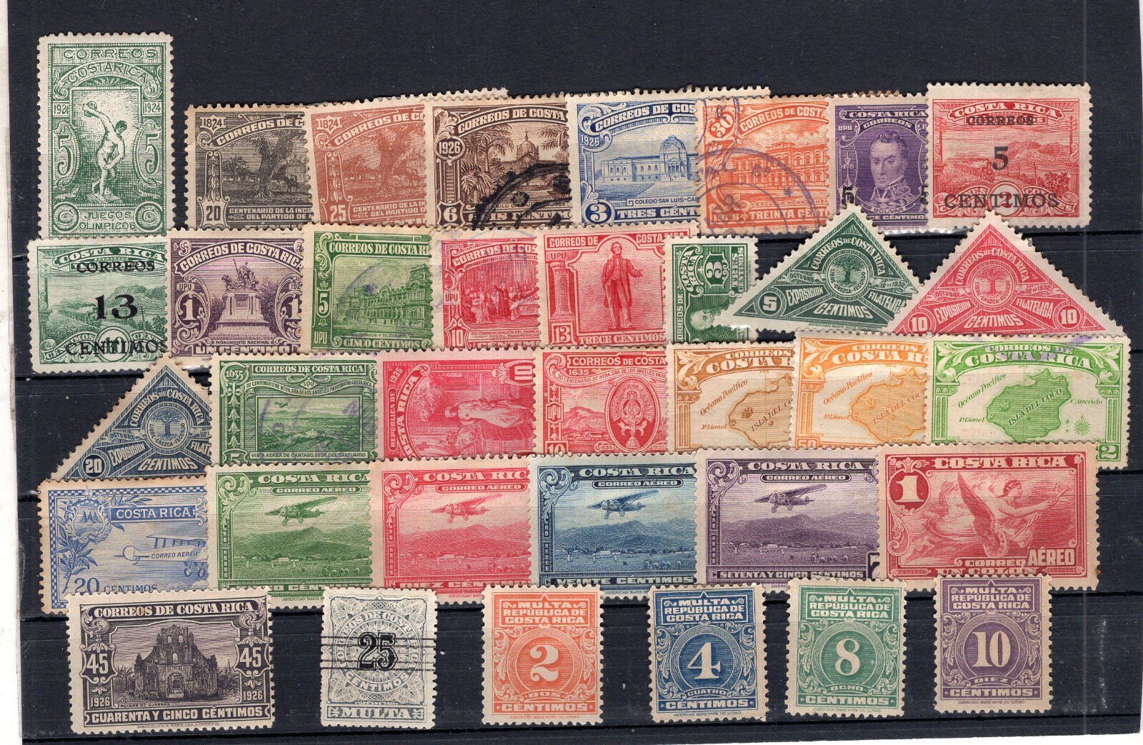 COSTA RICA LOT, 34 DIFFFERENT STAMPS, YEARS 1926/1936, NOT CONSECUTIVE, MH-USED