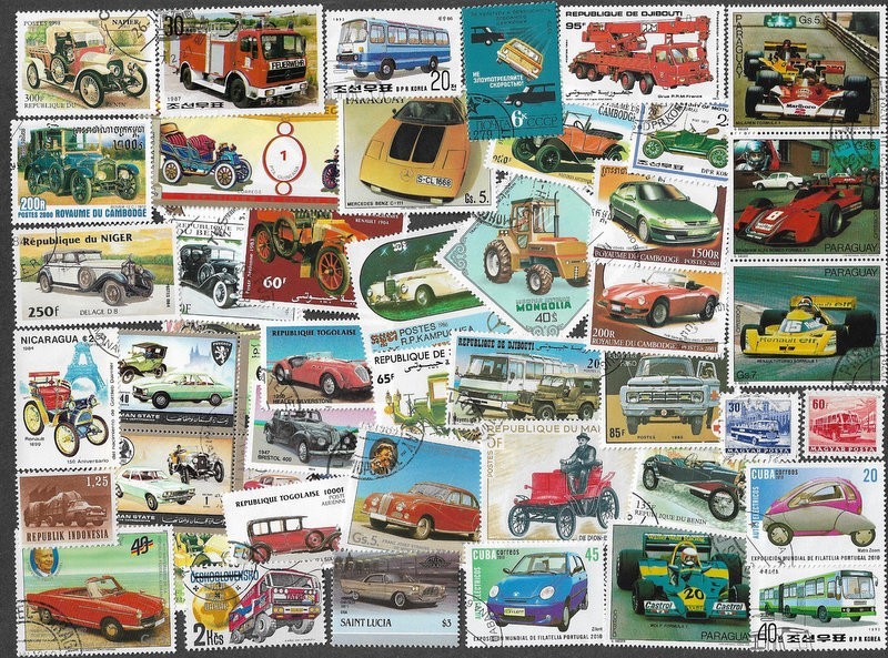 Cars and Motorised vehicles 200 all different stamps collection