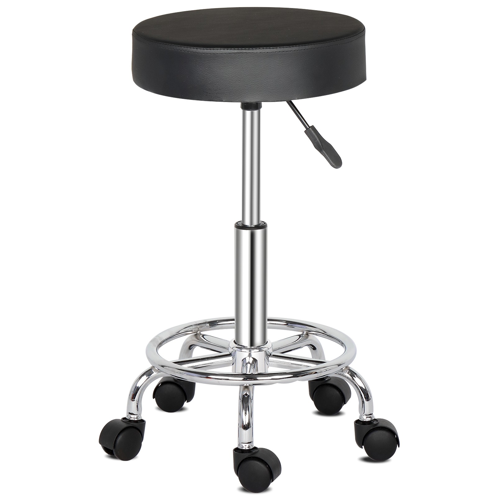 Rolling Garage Stool Adjustable Mechanic Work Shop Salon PU Leather Swivel Seat