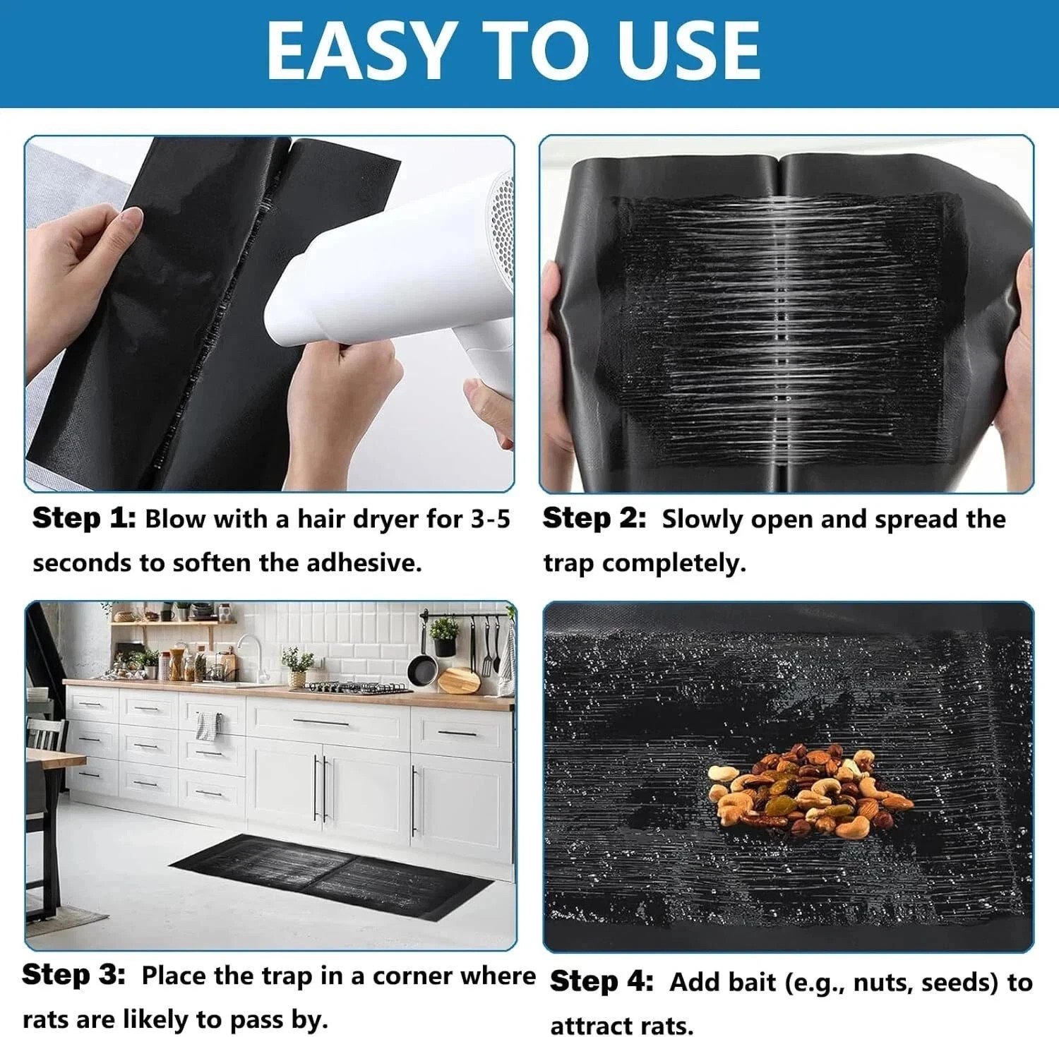 4 Pack Large Mice Mouse Glue Traps Rodent Catcher Rat Board Indoor Super Sticky