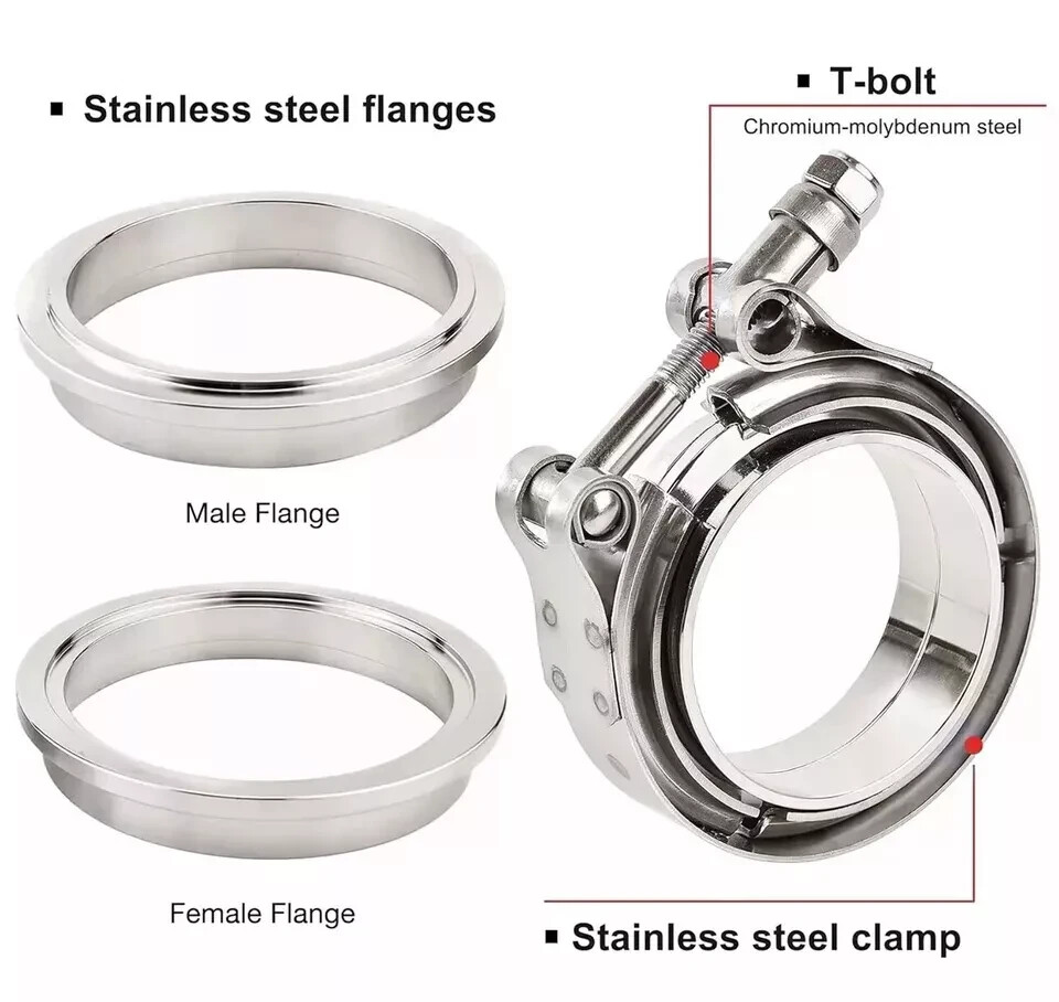 V-Band Clamp & Flange Kit SS304 Stainless 2'' 2.25'' 2.5'' 2.75'' 3'' 3.5'' 4''