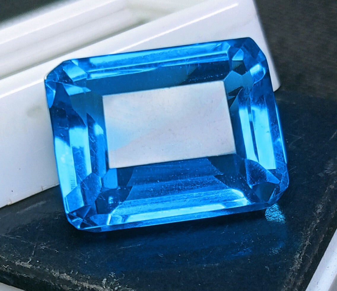 EGL Certified Natural London Blue Topaz 16.80 Ct Emerald Cut Loose Gemstone AAA