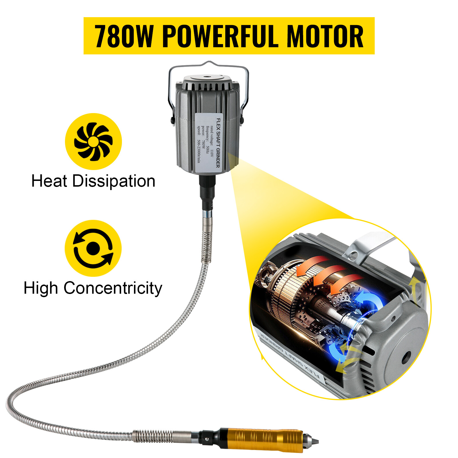 VEVOR 780W Rotary Flex Shaft Grinder Hanging Grinding Carver Electric Tool Kits