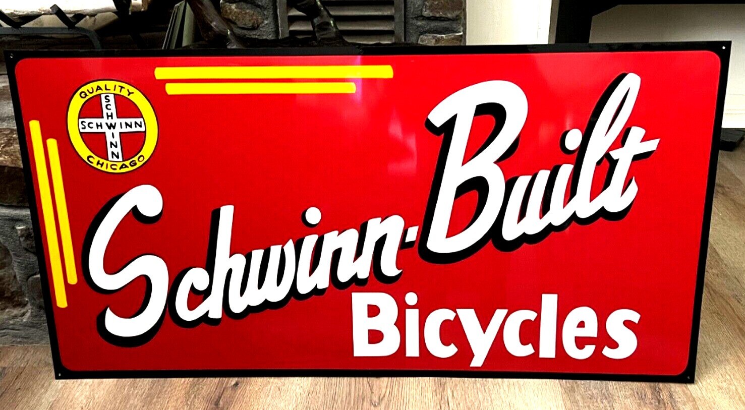 36" SCHWINN BICYCLE SHOP DEALER HAND PAINTED METAL SIGN Made by Old Sign Painter