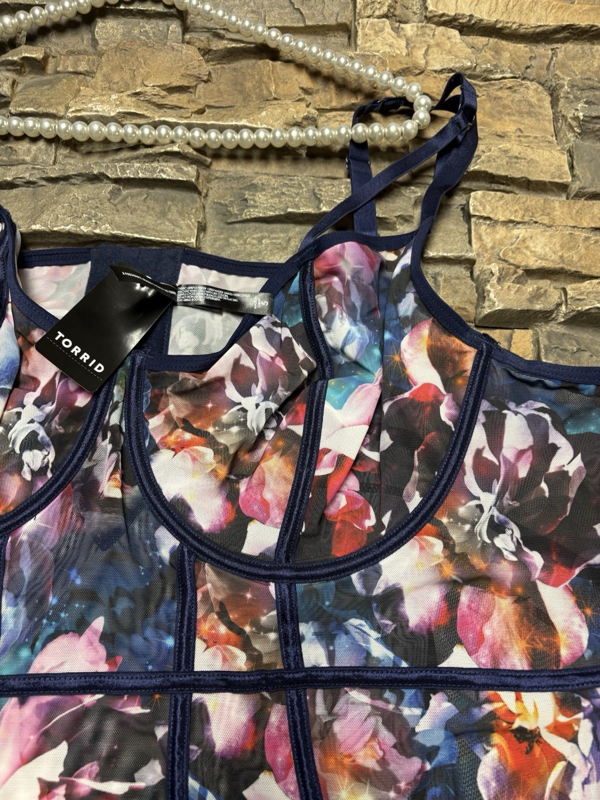 Torrid Curve Bodysuit Floral Print Sheer Mesh Corset Style Lingerie Sz 5 5X NWT