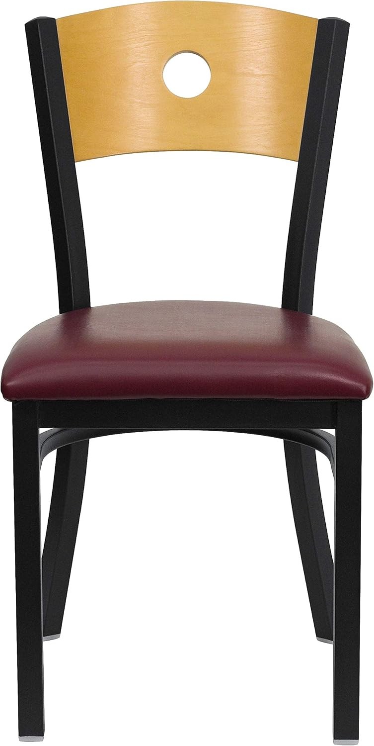 HERCULES Series Black Circle Back Metal Restaurant Chair - Natural Wood Back,
