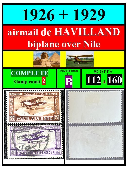 EGYPT stamps-1926 + 1929-airmail DE HAVILLAND-complete set B-SCOTT # 112+160
