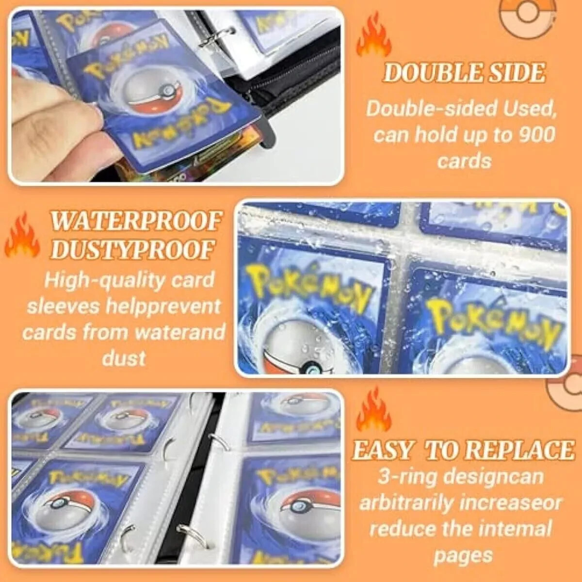 Eevee evolution Pokemon Trading Card Binder Holder Case Album Book Sheet Fit 400