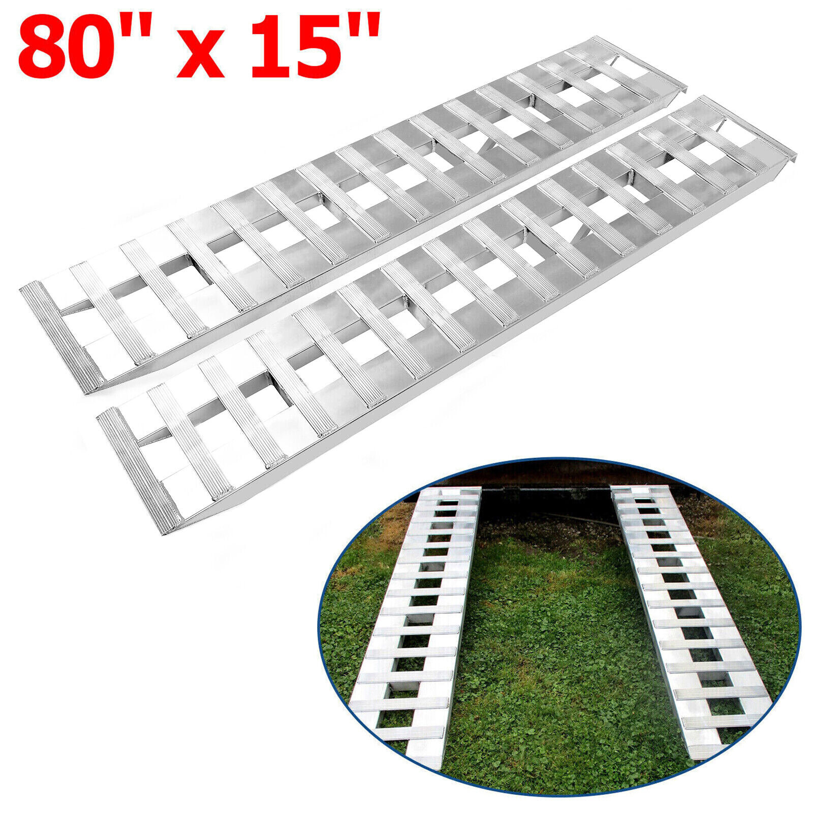 Pair Of 80" X 15" Aluminum 6000 LBS Truck Car Auto Trailer Ramps Hook End Knife