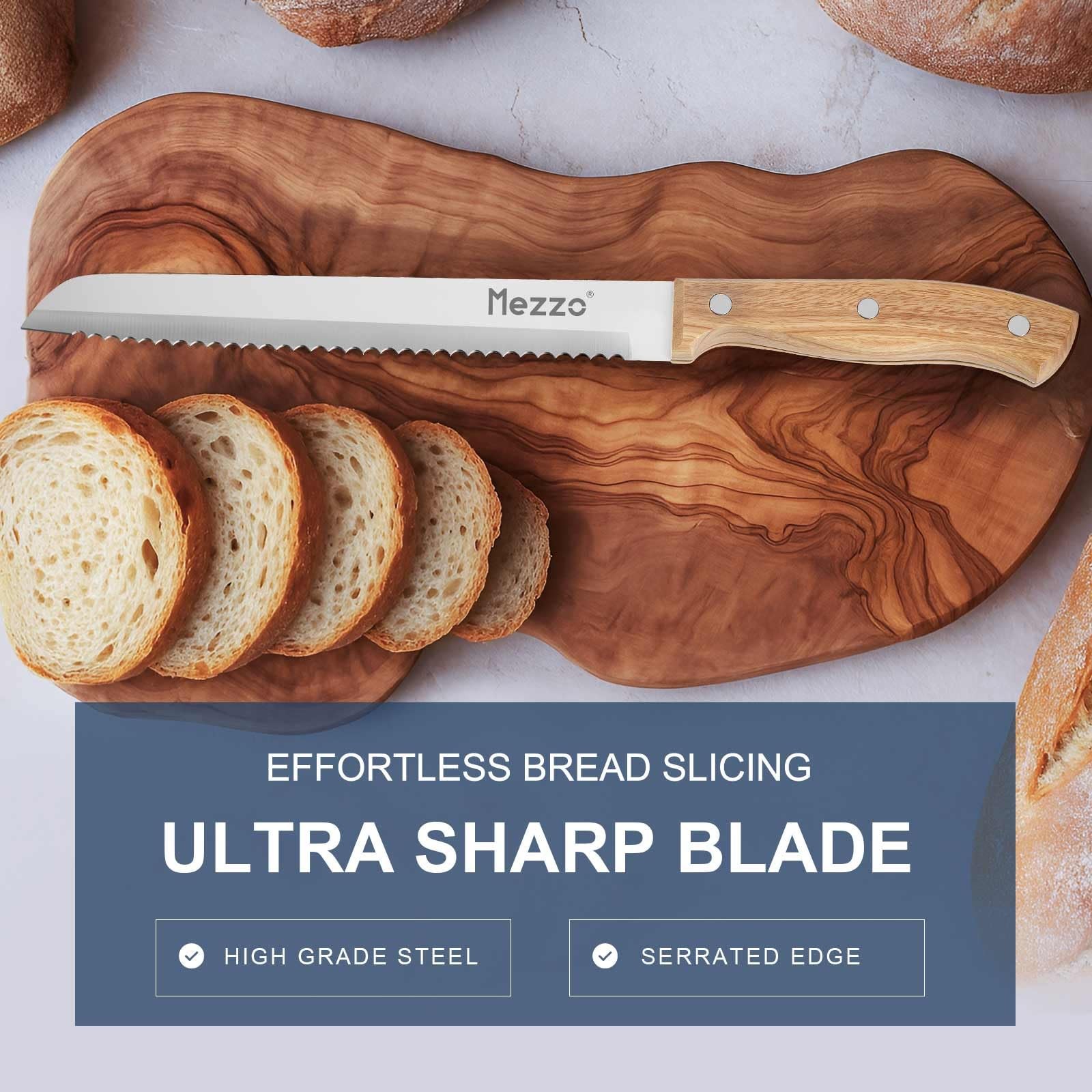 Mezzo Serrated Bread Knife for Homemade Bread High Carbon Steel Sourdough Kni...