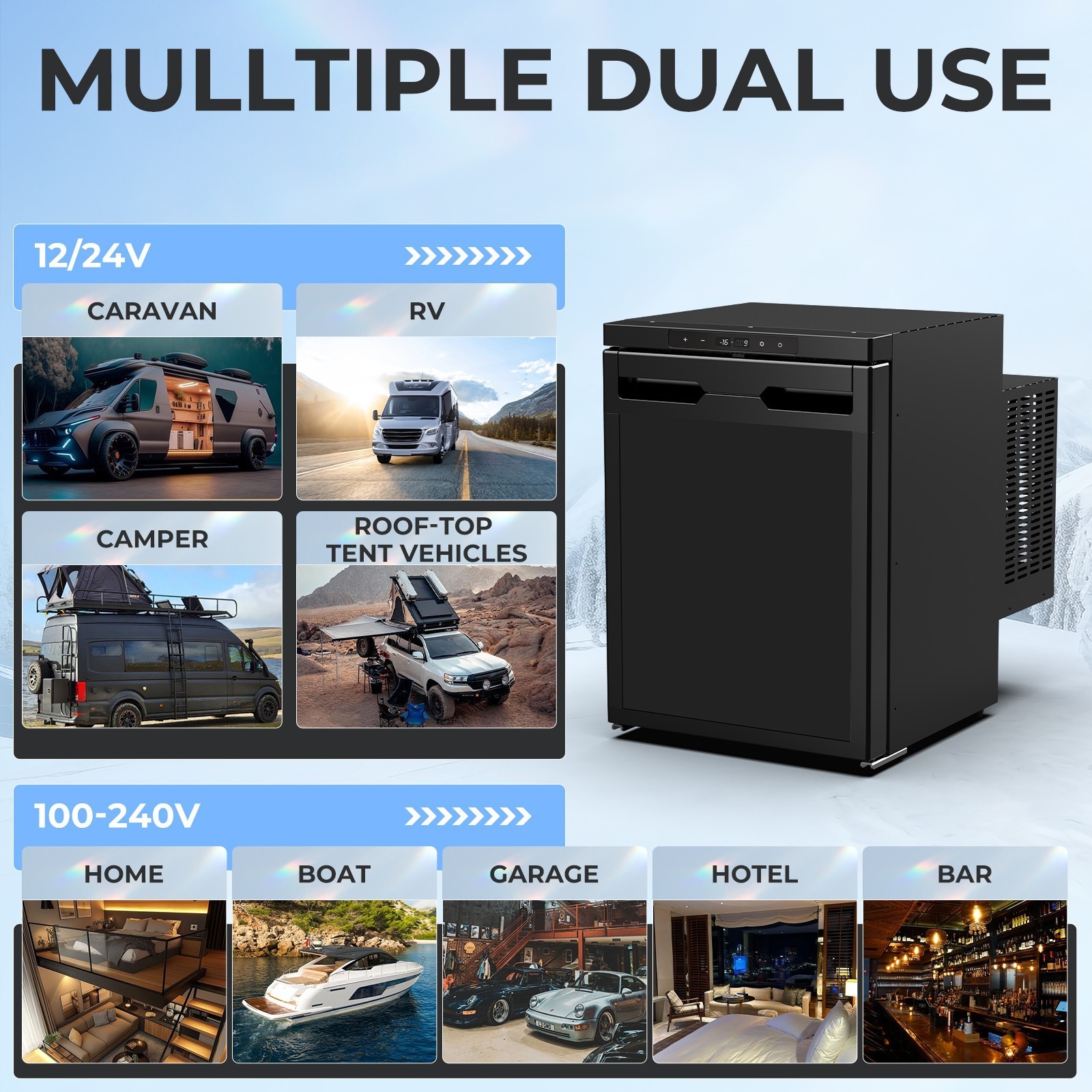 12V/24V 110V APP Camper Refrigerator Truck RV Refrigerator with Freezer 1.4cu ft