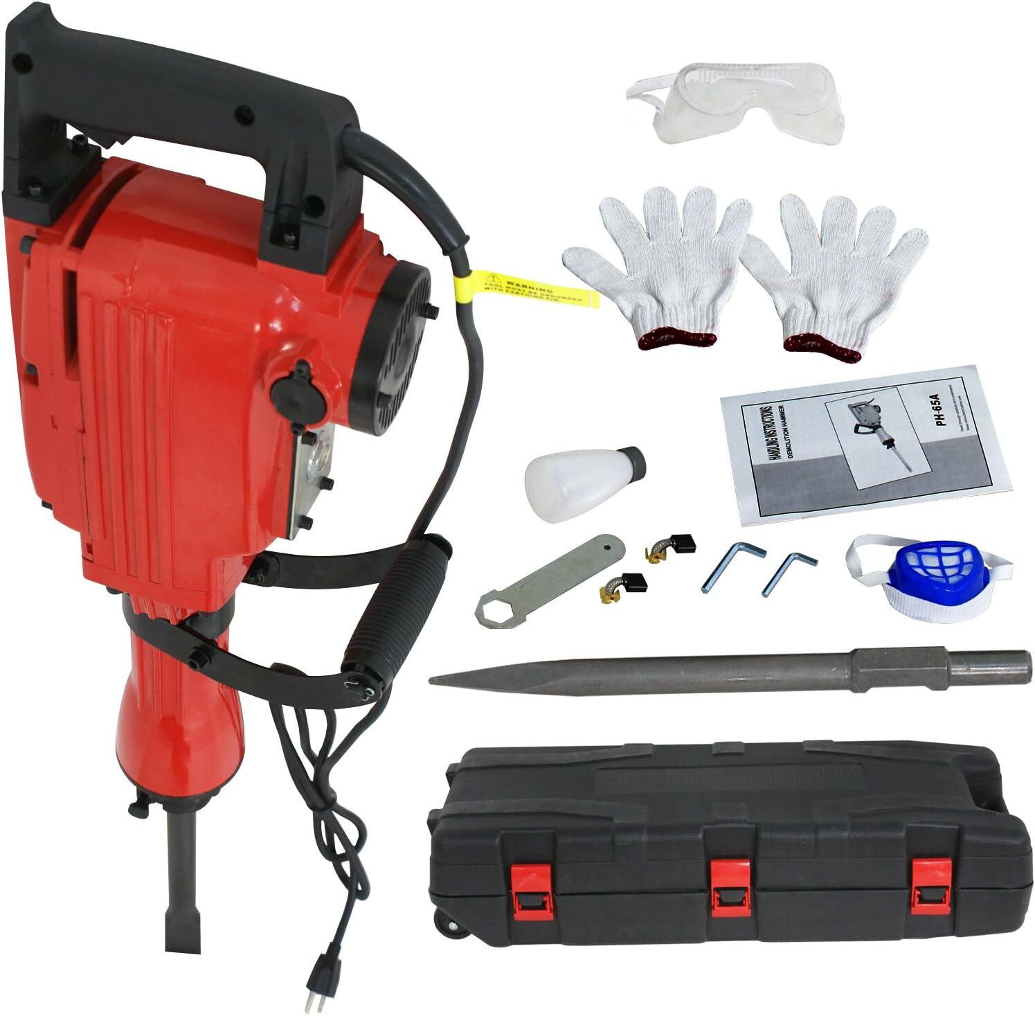 2200W Heavy Duty Electric Demolition Jack Hammer Concrete Breaker w/Case, Gloves