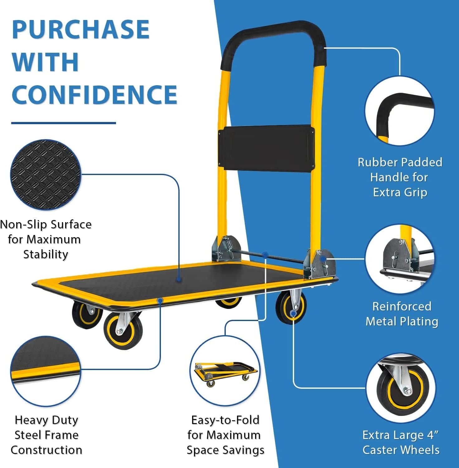 Folding Hand Truck Dolly Cart with Wheels Luggage Cart Trolley Moving 330lbs