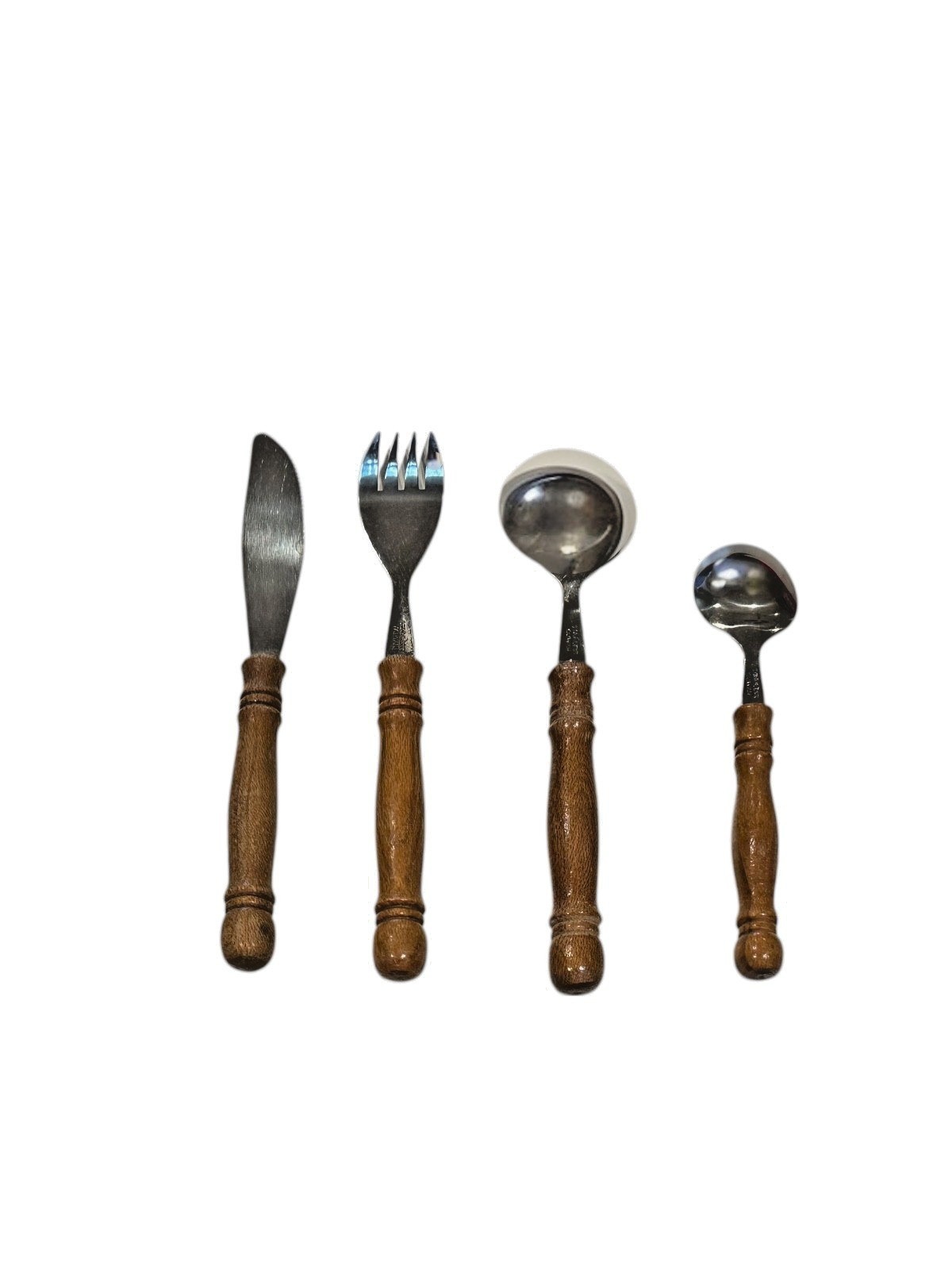 Vintage Mid Century Modern Turned Wood Handle Flatware Taiwan Set 14 pieces