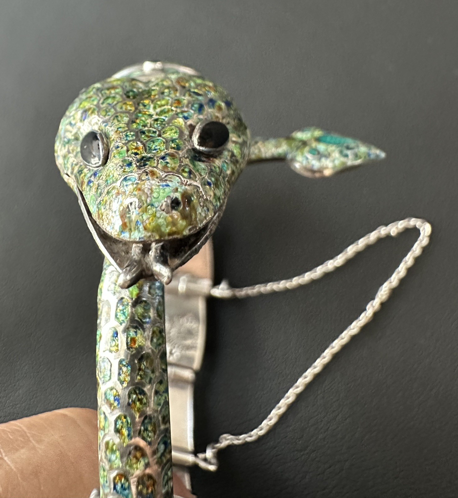 Margot de Taxco Enameled Sterling Silver Serpent Bracelet Mid-Century Modern