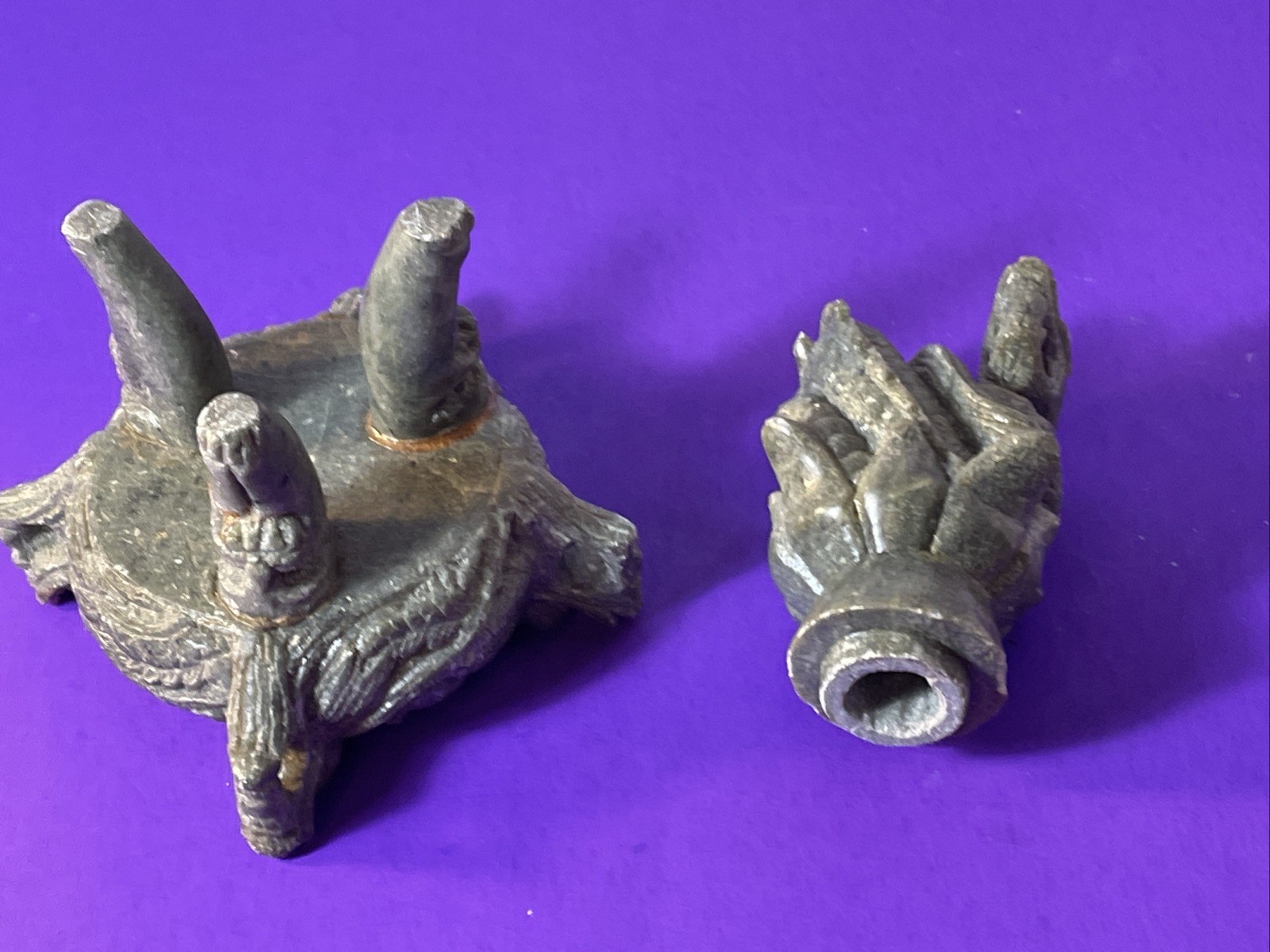 Chinese Stone TRIPOD Jar Lidded Dragon Lion Carved Two Piece Incense Burner