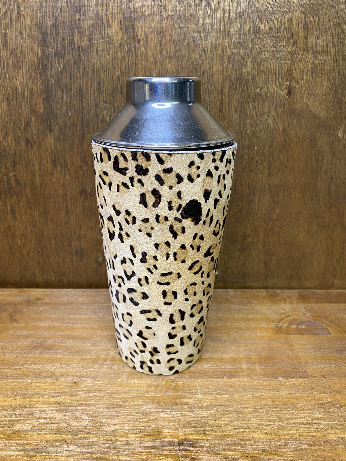 Cynthia Rowley Cocktail Shaker Leopard Print Pony Hair Bar Accessories